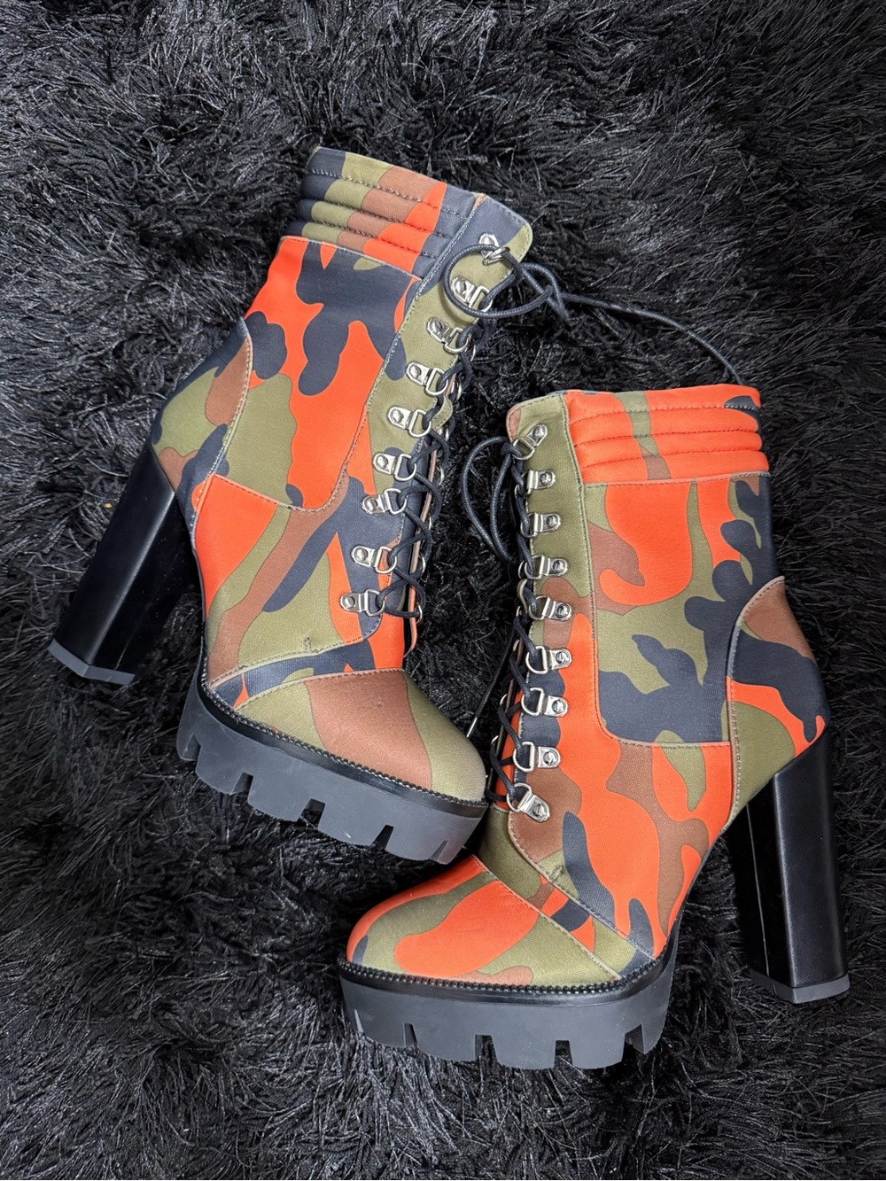 Orange Camo Heeled Boots